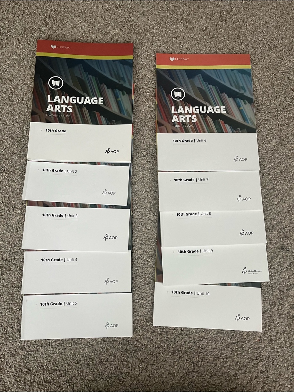 AOP Language Arts 10th Grade Lifepac student Workbooks and teachers guide